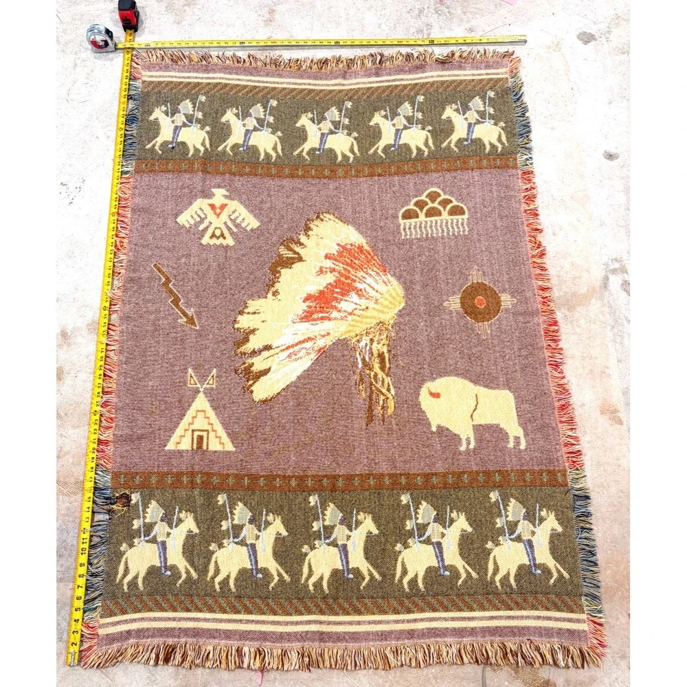 Vintage Native American Southwest Woven Throw Blanket Wall Tapestry Fringe 49x72